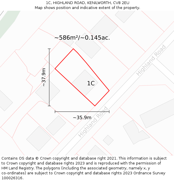 1C, HIGHLAND ROAD, KENILWORTH, CV8 2EU: Plot and title map