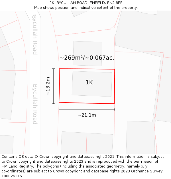 1K, BYCULLAH ROAD, ENFIELD, EN2 8EE: Plot and title map