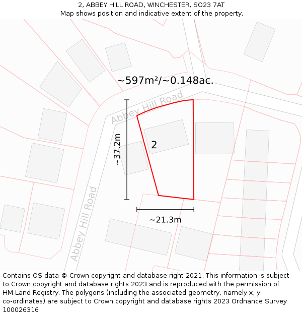 2, ABBEY HILL ROAD, WINCHESTER, SO23 7AT: Plot and title map