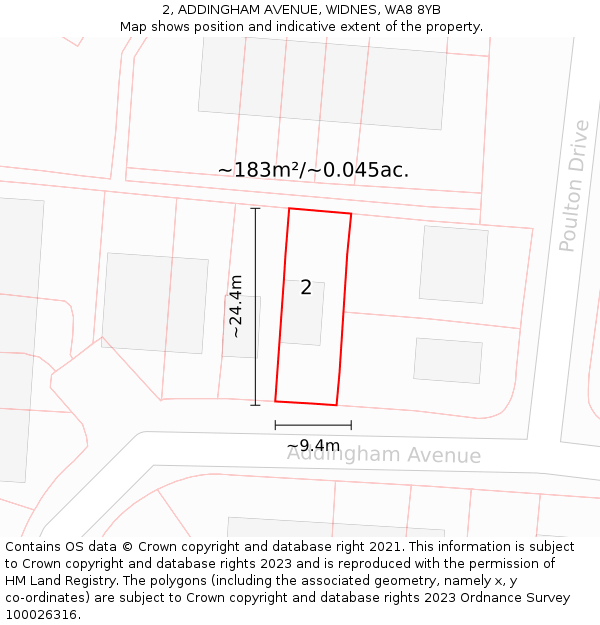 2, ADDINGHAM AVENUE, WIDNES, WA8 8YB: Plot and title map