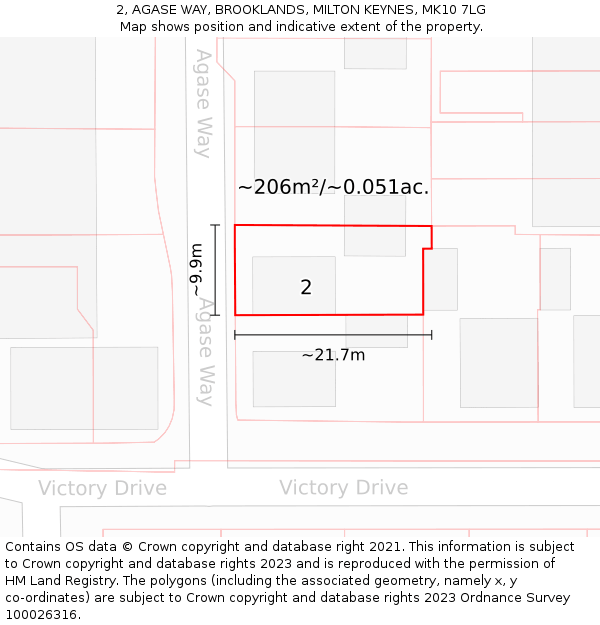 2, AGASE WAY, BROOKLANDS, MILTON KEYNES, MK10 7LG: Plot and title map