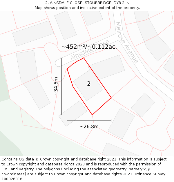 2, AINSDALE CLOSE, STOURBRIDGE, DY8 2LN: Plot and title map