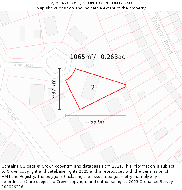 2, ALBA CLOSE, SCUNTHORPE, DN17 2XD: Plot and title map