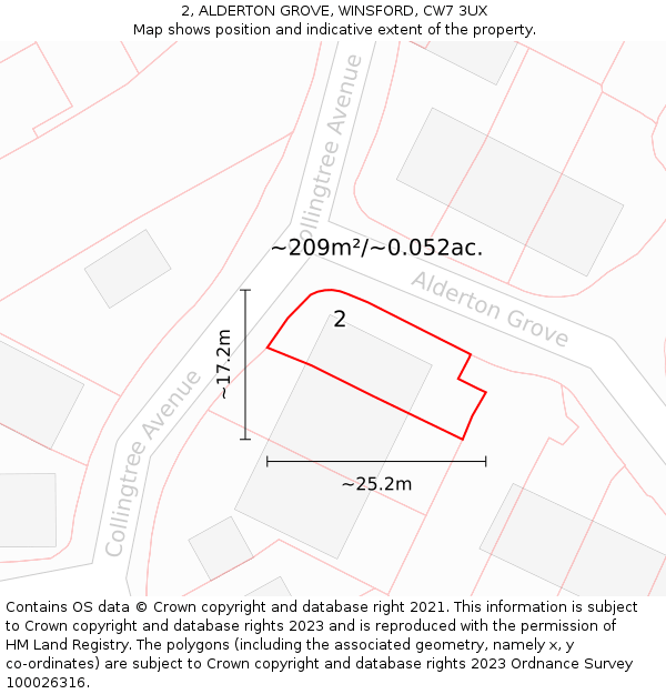 2, ALDERTON GROVE, WINSFORD, CW7 3UX: Plot and title map