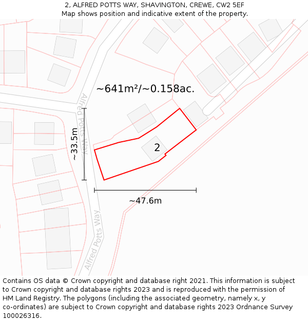 2, ALFRED POTTS WAY, SHAVINGTON, CREWE, CW2 5EF: Plot and title map