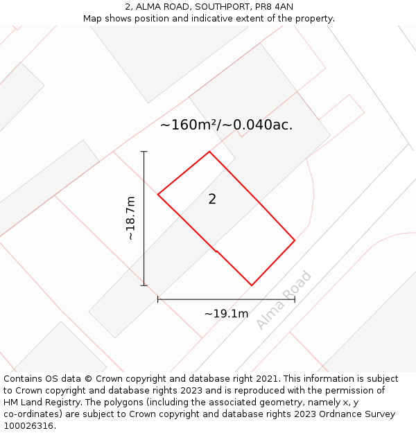 2, ALMA ROAD, SOUTHPORT, PR8 4AN: Plot and title map