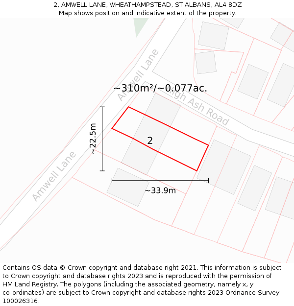 2, AMWELL LANE, WHEATHAMPSTEAD, ST ALBANS, AL4 8DZ: Plot and title map