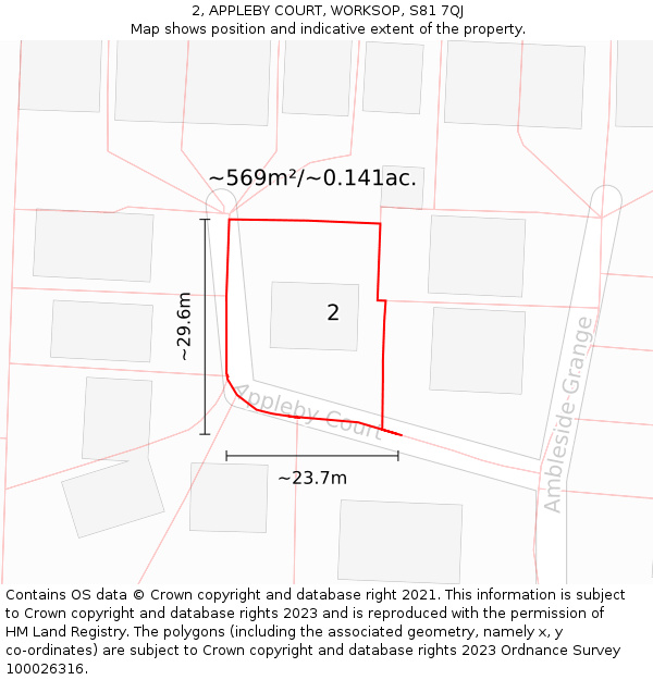 2, APPLEBY COURT, WORKSOP, S81 7QJ: Plot and title map