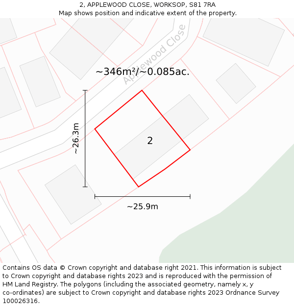 2, APPLEWOOD CLOSE, WORKSOP, S81 7RA: Plot and title map