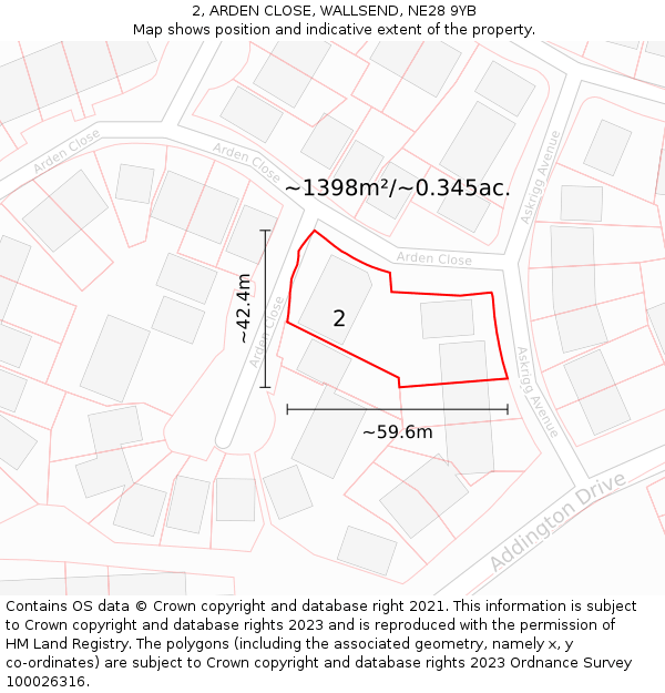 2, ARDEN CLOSE, WALLSEND, NE28 9YB: Plot and title map