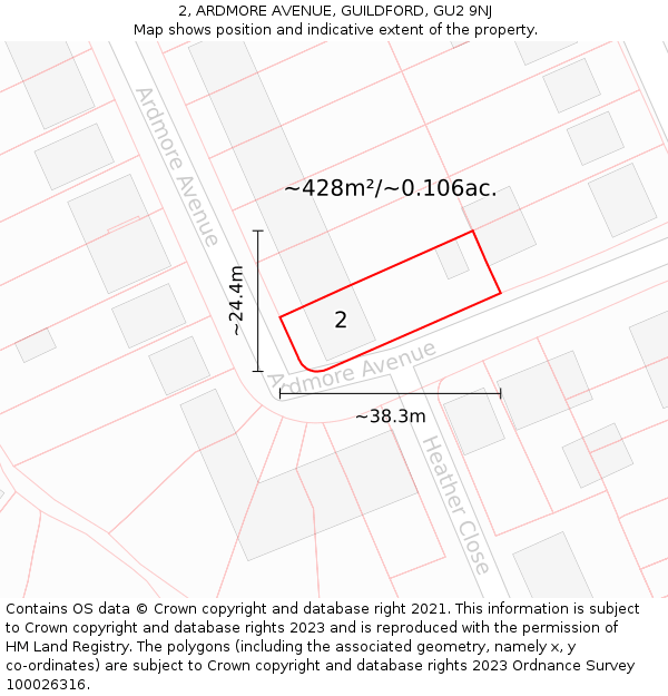 2, ARDMORE AVENUE, GUILDFORD, GU2 9NJ: Plot and title map