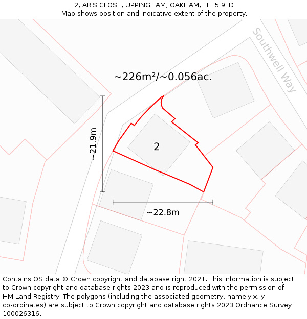 2, ARIS CLOSE, UPPINGHAM, OAKHAM, LE15 9FD: Plot and title map