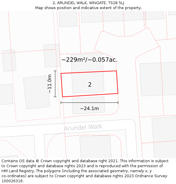 2, ARUNDEL WALK, WINGATE, TS28 5LJ: Plot and title map