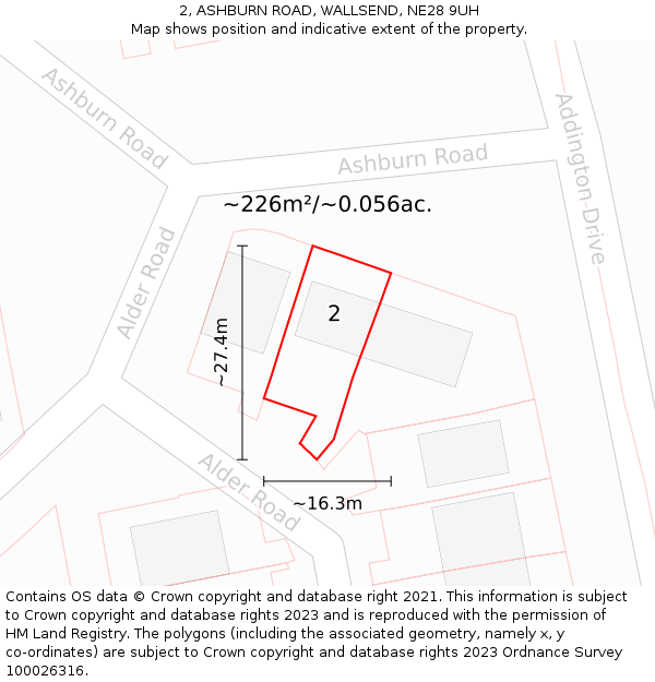 2, ASHBURN ROAD, WALLSEND, NE28 9UH: Plot and title map