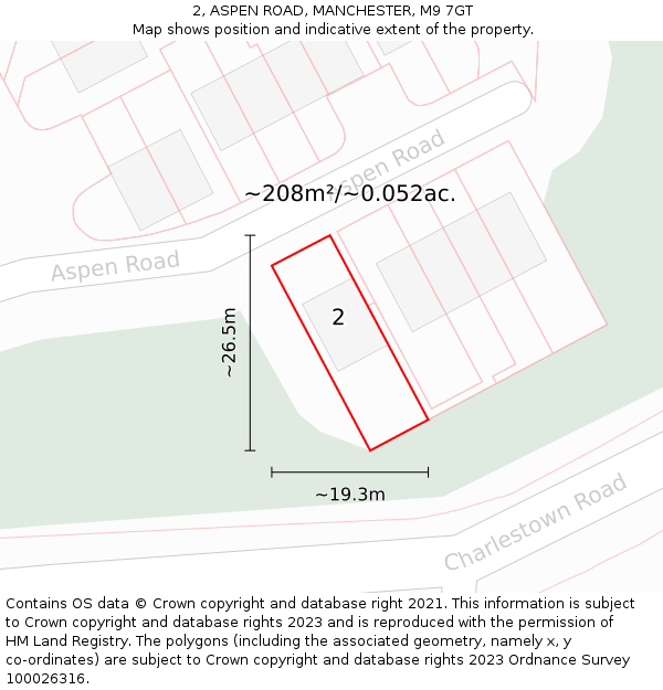 2, ASPEN ROAD, MANCHESTER, M9 7GT: Plot and title map