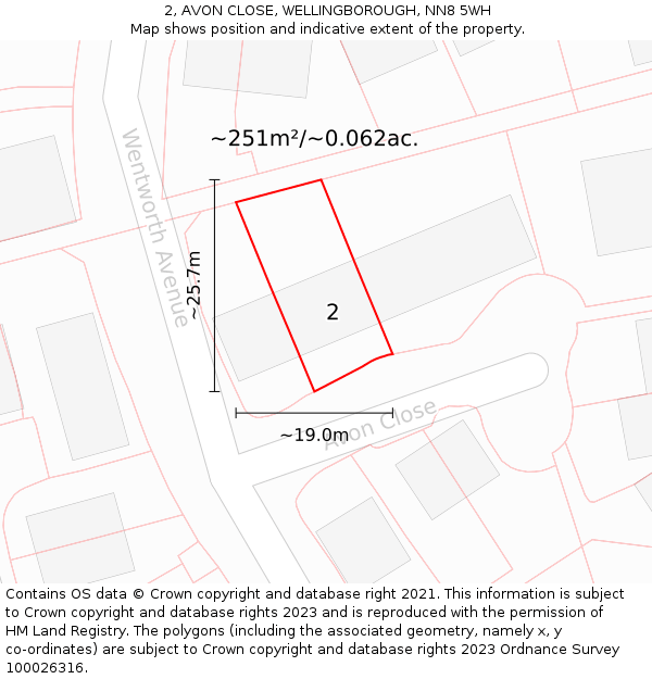 2, AVON CLOSE, WELLINGBOROUGH, NN8 5WH: Plot and title map