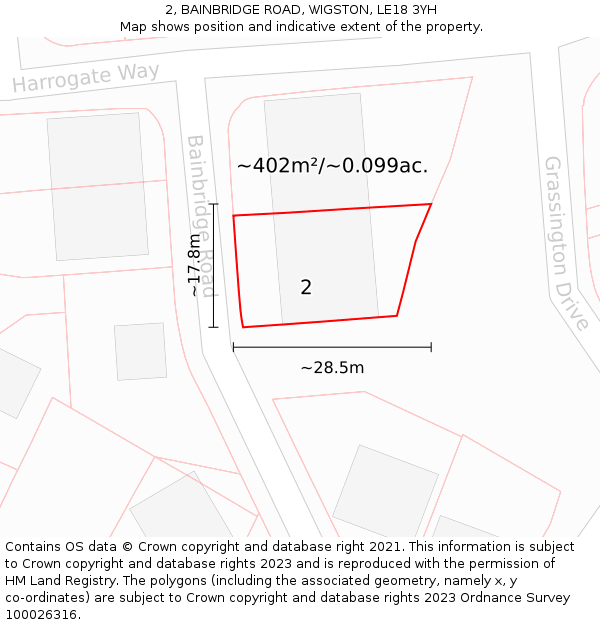 2, BAINBRIDGE ROAD, WIGSTON, LE18 3YH: Plot and title map