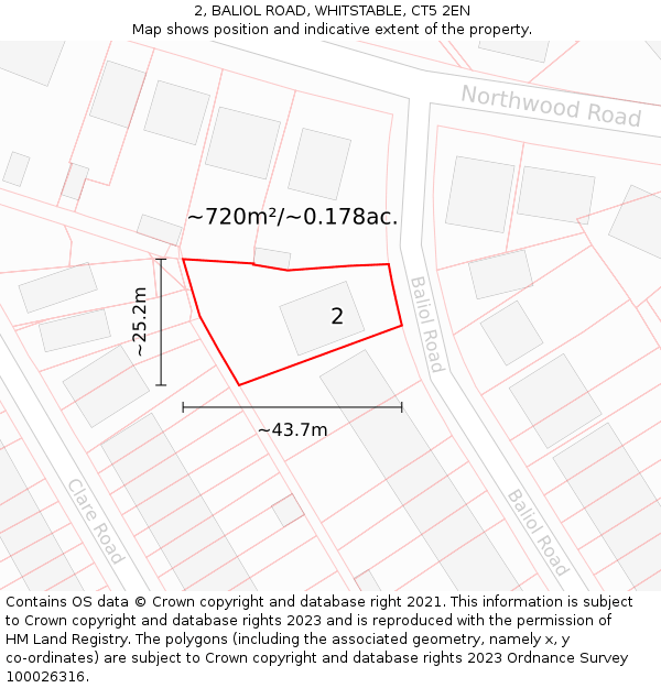 2, BALIOL ROAD, WHITSTABLE, CT5 2EN: Plot and title map