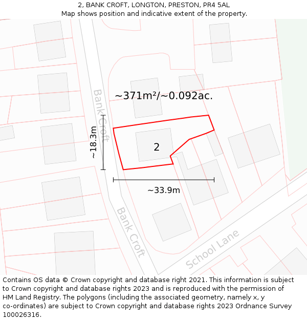 2, BANK CROFT, LONGTON, PRESTON, PR4 5AL: Plot and title map