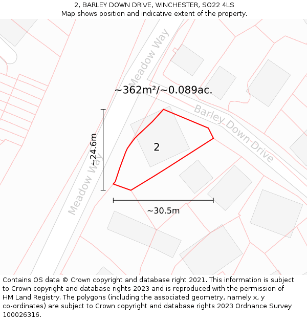 2, BARLEY DOWN DRIVE, WINCHESTER, SO22 4LS: Plot and title map