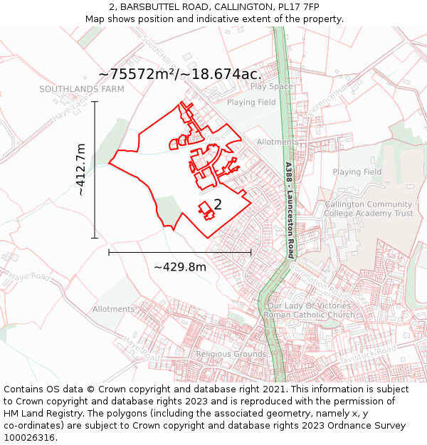 2, BARSBUTTEL ROAD, CALLINGTON, PL17 7FP: Plot and title map