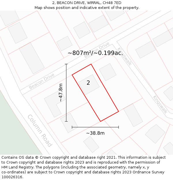 2, BEACON DRIVE, WIRRAL, CH48 7ED: Plot and title map