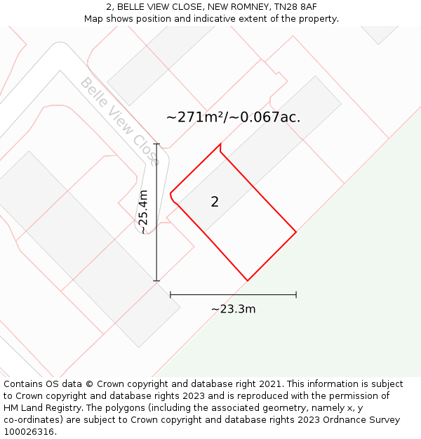 2, BELLE VIEW CLOSE, NEW ROMNEY, TN28 8AF: Plot and title map