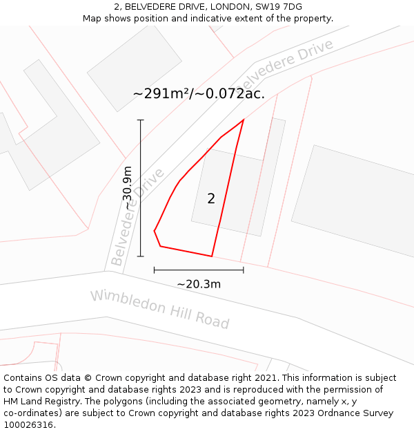 2, BELVEDERE DRIVE, LONDON, SW19 7DG: Plot and title map