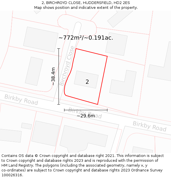 2, BIRCHROYD CLOSE, HUDDERSFIELD, HD2 2ES: Plot and title map