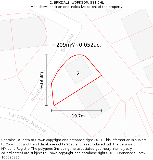 2, BIRKDALE, WORKSOP, S81 0HL: Plot and title map