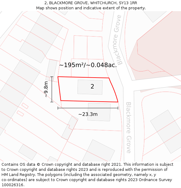 2, BLACKMORE GROVE, WHITCHURCH, SY13 1RR: Plot and title map