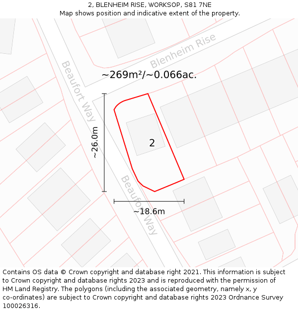 2, BLENHEIM RISE, WORKSOP, S81 7NE: Plot and title map