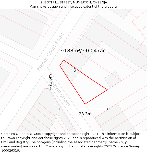 2, BOTTRILL STREET, NUNEATON, CV11 5JA: Plot and title map