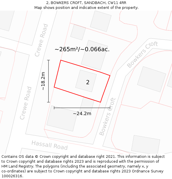 2, BOWKERS CROFT, SANDBACH, CW11 4RR: Plot and title map