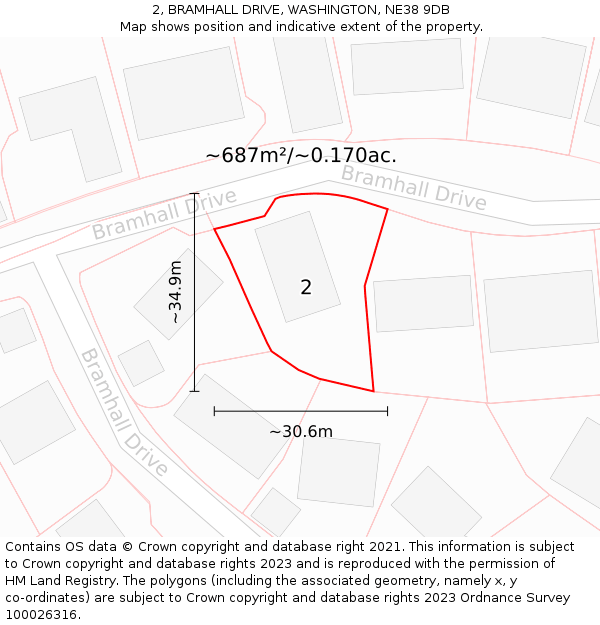 2, BRAMHALL DRIVE, WASHINGTON, NE38 9DB: Plot and title map