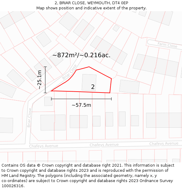 2, BRIAR CLOSE, WEYMOUTH, DT4 0EP: Plot and title map