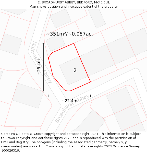 2, BROADHURST ABBEY, BEDFORD, MK41 0UL: Plot and title map