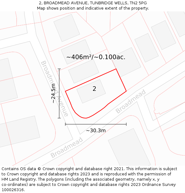 2, BROADMEAD AVENUE, TUNBRIDGE WELLS, TN2 5PG: Plot and title map