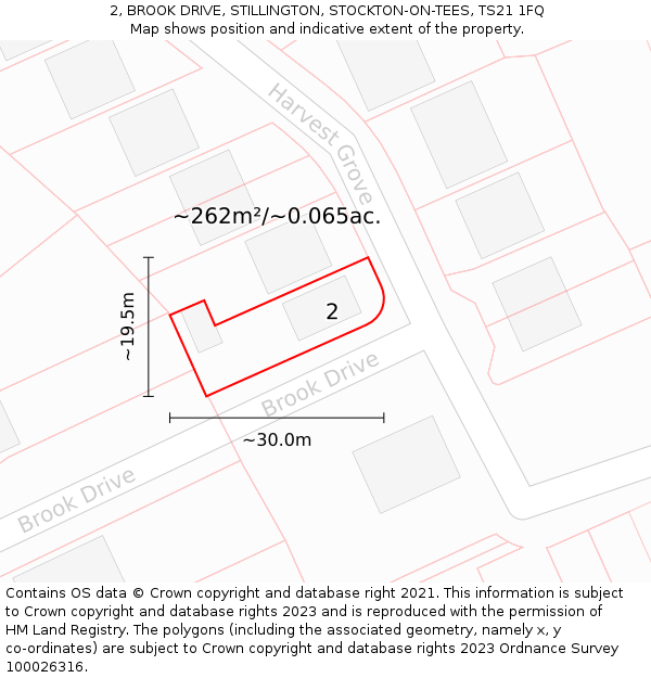 2, BROOK DRIVE, STILLINGTON, STOCKTON-ON-TEES, TS21 1FQ: Plot and title map