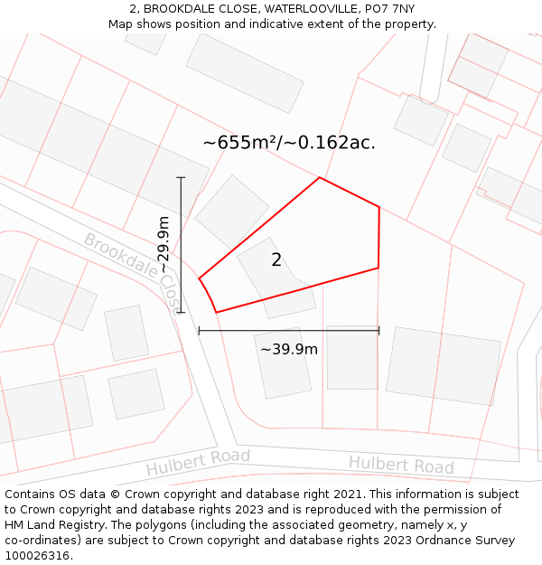 2, BROOKDALE CLOSE, WATERLOOVILLE, PO7 7NY: Plot and title map