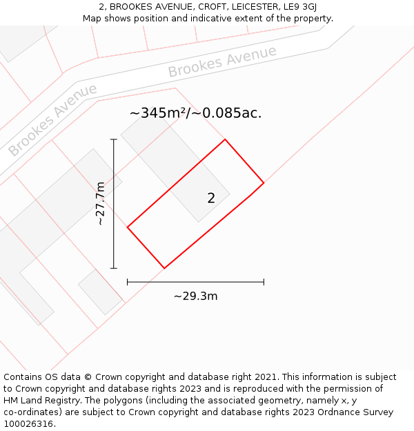 2, BROOKES AVENUE, CROFT, LEICESTER, LE9 3GJ: Plot and title map