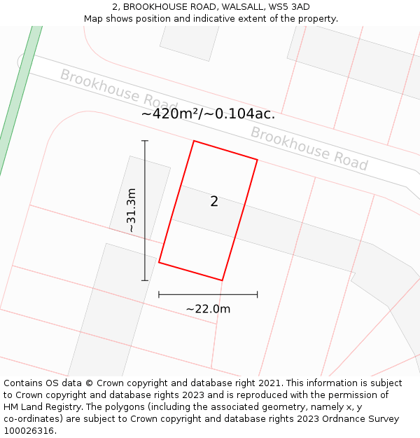 2, BROOKHOUSE ROAD, WALSALL, WS5 3AD: Plot and title map