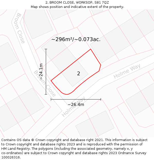 2, BROOM CLOSE, WORKSOP, S81 7QZ: Plot and title map