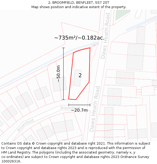 2, BROOMFIELD, BENFLEET, SS7 2ST: Plot and title map