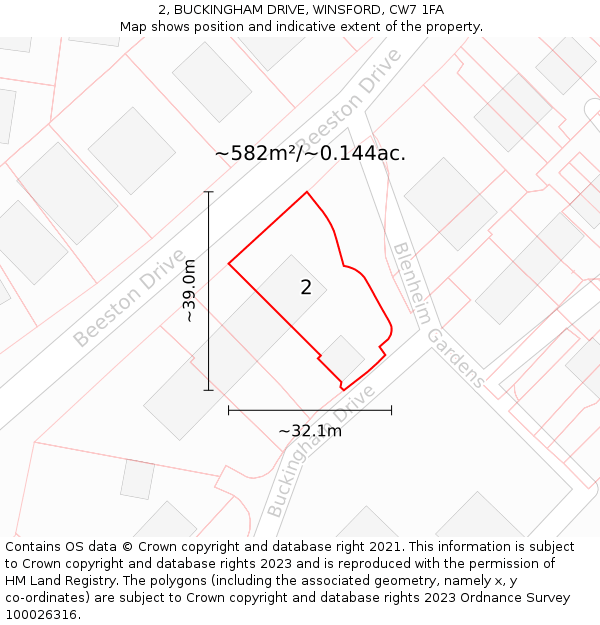 2, BUCKINGHAM DRIVE, WINSFORD, CW7 1FA: Plot and title map