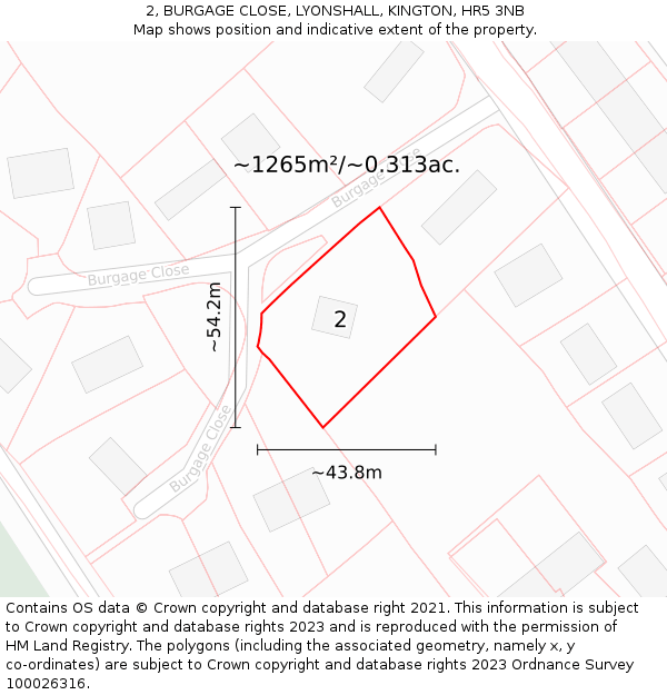 2, BURGAGE CLOSE, LYONSHALL, KINGTON, HR5 3NB: Plot and title map