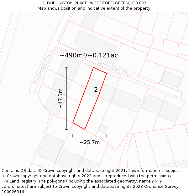 2, BURLINGTON PLACE, WOODFORD GREEN, IG8 0PX: Plot and title map