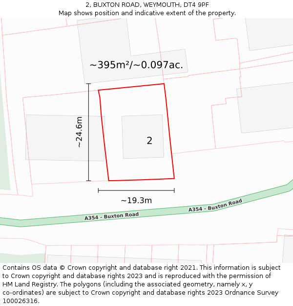 2, BUXTON ROAD, WEYMOUTH, DT4 9PF: Plot and title map