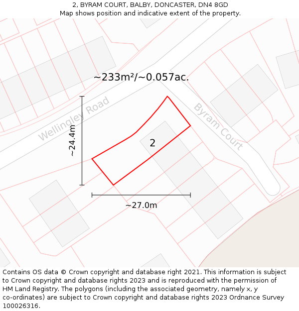 2, BYRAM COURT, BALBY, DONCASTER, DN4 8GD: Plot and title map