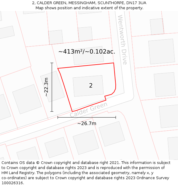 2, CALDER GREEN, MESSINGHAM, SCUNTHORPE, DN17 3UA: Plot and title map